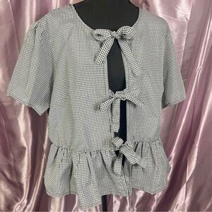 2/$15 Girl Soul Black & White Gingham Tie Front Blouse Short Sleeve Size 2X NWT